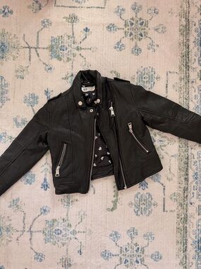 H&M Black Faux Leather Moto Jacket with Heart Lining